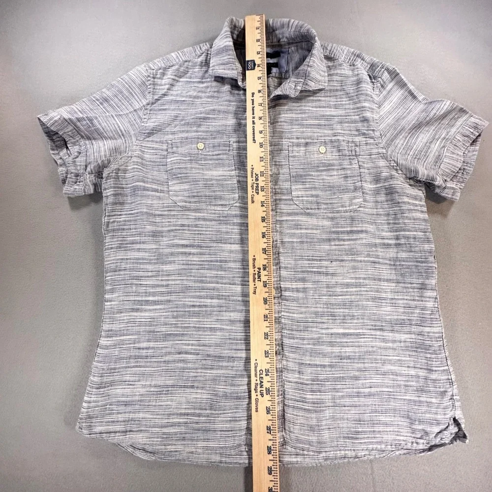 Banana Republic Camden Fit Mens Medium Blue White 100%‎ Linen Short Sleeve Shirt